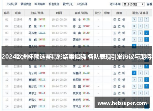 2024欧洲杯预选赛精彩结果揭晓 各队表现引发热议与期待